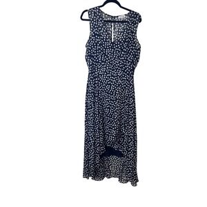 NWOT Calvin Klein Polka Dot Sleeveless V Neck High Low Hem Faux Wrap Dress Sz 12